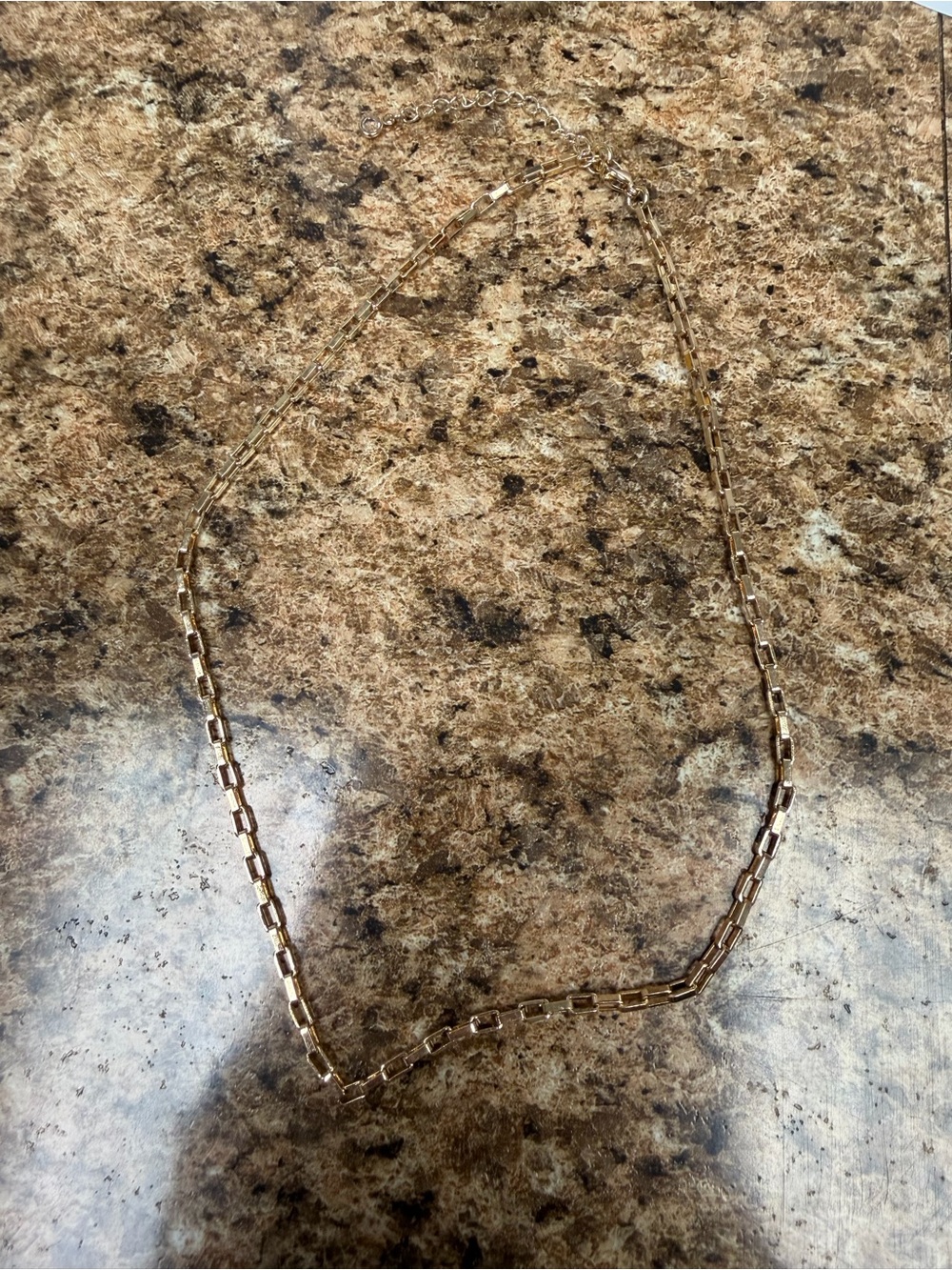 Gold Tone Rectangle Box Link Chain Necklace Adjustable Geometric 16-19”